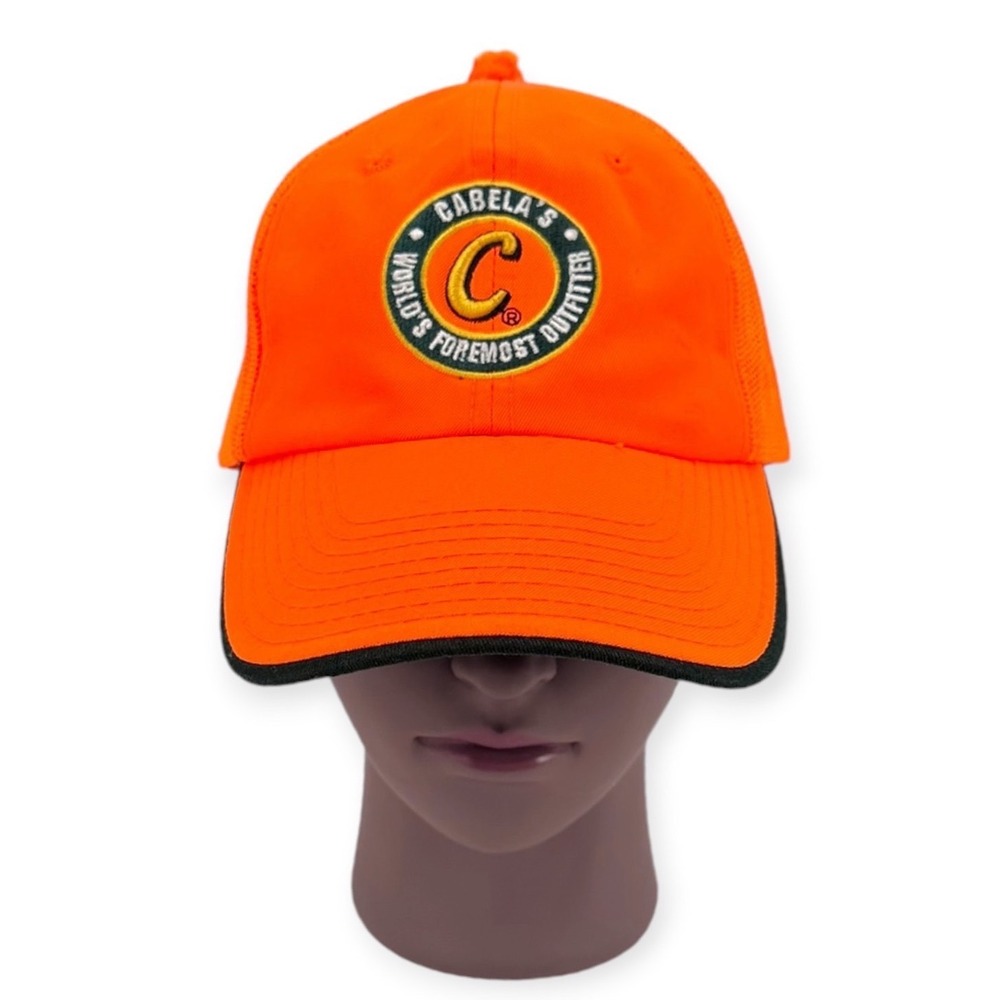 Cabela's Blaze Orange Mesh Trucker Hat Adjustable One Size Fits Most